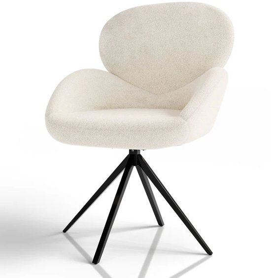 Drehstuhl / Esszimmerstuhl Albano - Inkl. Drehfunktion - Bouclé Stoff - Creme - 1er Set