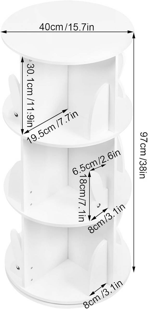 Woltu Kinderbücherschrank – drehbar – 3 Ebenen – 40 x 97 cm – 30 kg – Weiß