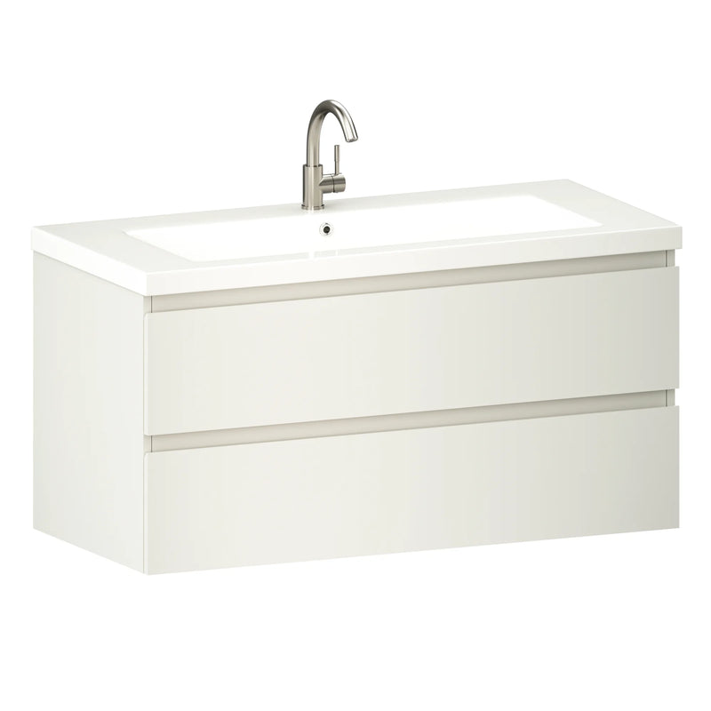 Mirlux Sena Waschbecken – 100 cm – glänzendes Weiß – Kunststein