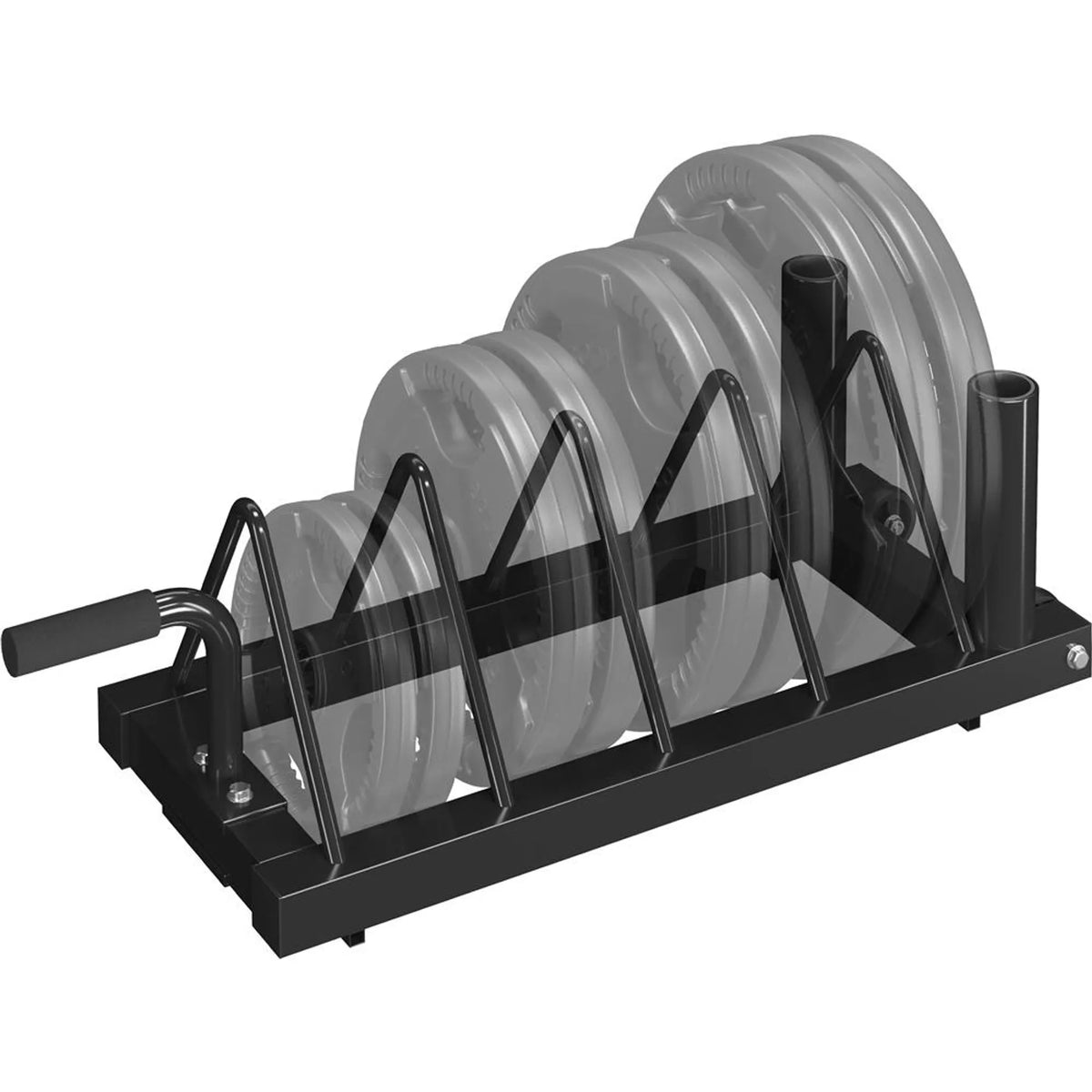 Yaheetech Halter Rack für Hanteln und Stangen - Ausgestattet mit 4 Ablagefächern und 2 Halterungen und Transportrollen - Für Olympische Hanteln und Gewichte - Schwarzes Metall - 94 x 33 x 30 cm