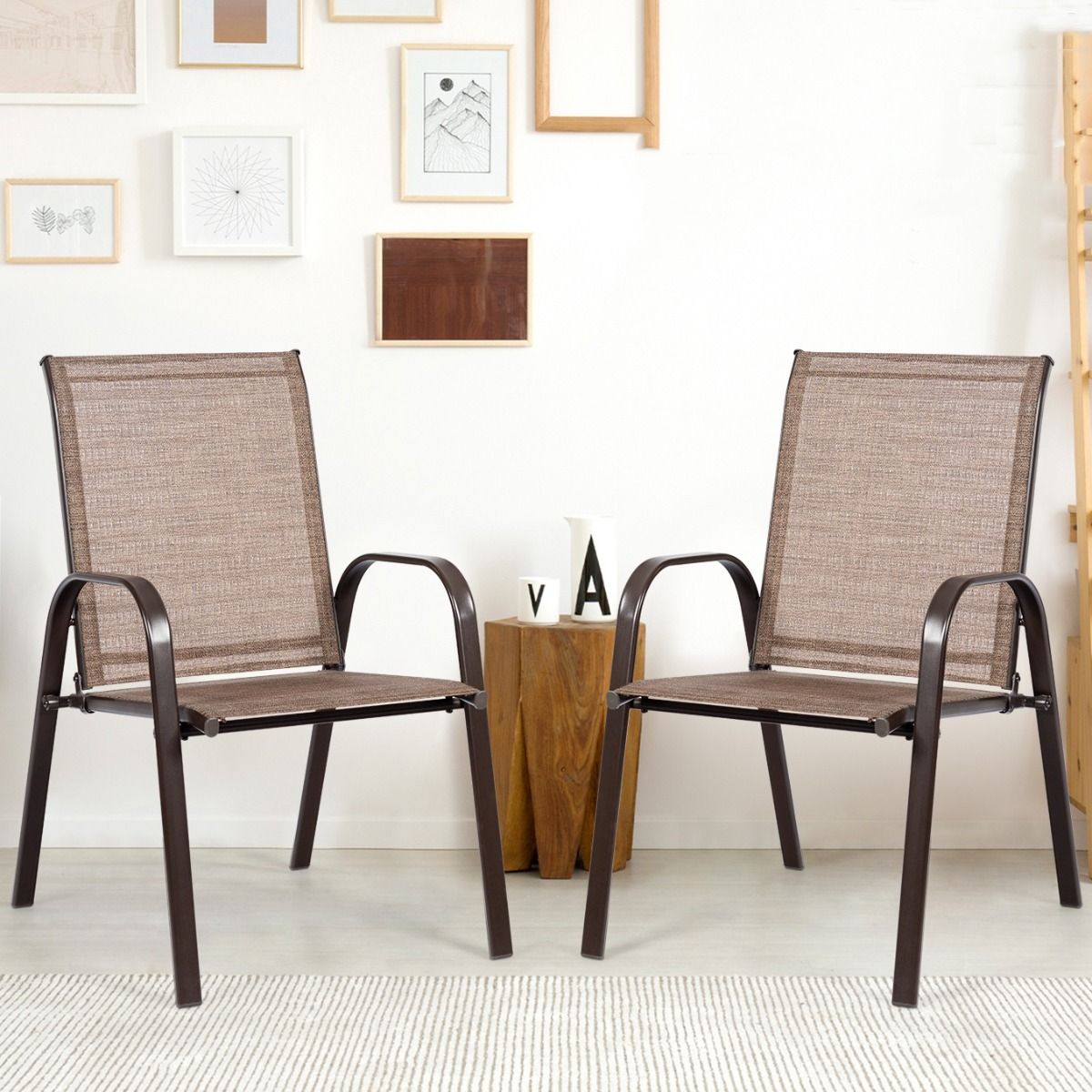 Coast 2-teiliges Gartenstuhl-Set – atmungsaktiver Stoff – verstärkter Metallrahmen – beige