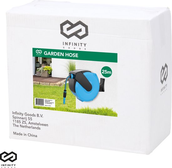 Infinity Goods Wandslangbox - 25 Meter - Slanghouder - Tuinslang Met Haspel - 180Â° Draaibaar - Automatisch - Slanghaspel