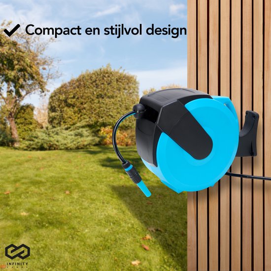 Infinity Goods Wandslangbox - 25 Meter - Slanghouder - Tuinslang Met Haspel - 180Â° Draaibaar - Automatisch - Slanghaspel