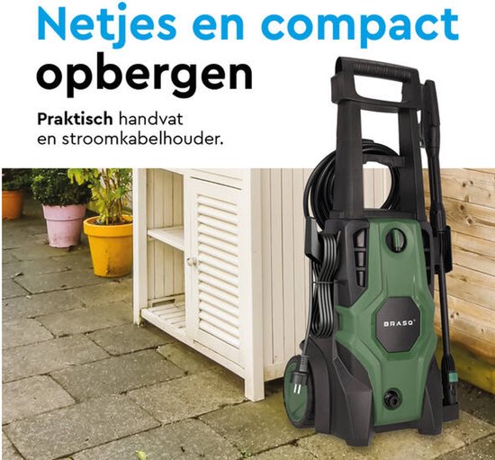 BRASQ HPW 150 Hochdruckreiniger - Terrassenreiniger - Hochdrucksprühgerät - 2000W - 150 bar - 468 L/H - Komplettset