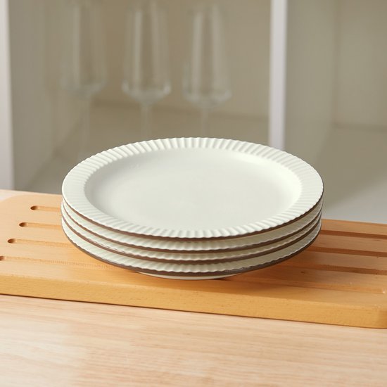 4er-Set Essteller (Ø 21,3 cm / 8,5 Zoll), Frühstücksteller, Pastateller, Pizzateller, Geschirrset für 4 Personen, geeignet für Restaurants, Gastronomie, Feiern, Familienfeste, Bankette und Picknicks, mikrowellen- und spülmaschinenfest, Keramik