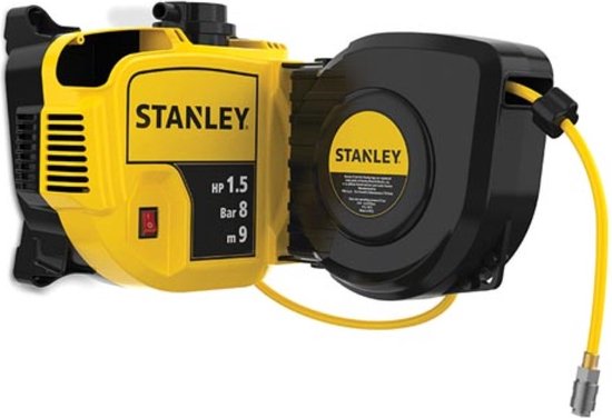 Stanley Compressor, ölfreier Luftkompressor mit selbstaufrollender Kabeltrommel, Wandmontage, 1,5 PS, 8 bar, ohne Tank