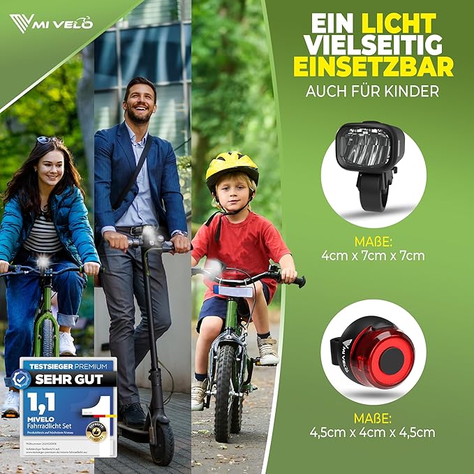 MIVELO Fahrradlicht-Set - USB aufladbar & wasserdicht - 100 Lux - Smart One