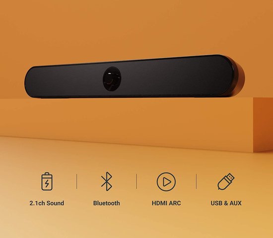 Majority Atlas Soundbar - PC-Soundbar - tragbare Bluetooth-Soundbar - 8+ Batterielaufzeit - USB- und AUX-Anschluss - Plug & Play - Schwarz