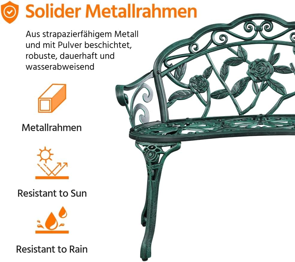 Yaheetech Vintage-Gartenbank 99,5 x 57 x 78,5 cm – Grün – 2-Sitzer – Metall – 227 kg