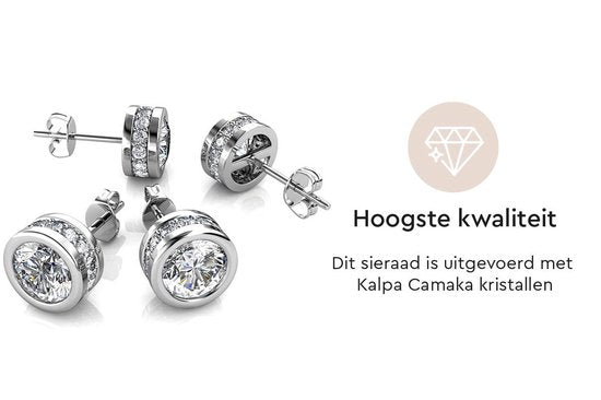 Yolora Damen Ohrringe mit runden Kalpa Camaka Kristallen - Farbe Silber - 18K Weißgold plattiert - Geschenk zum Muttertag