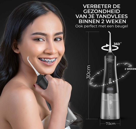 Dentect Wasserzahnbürste – Nasendusche – Munddusche – Zungenreiniger – 9 Einstellungen – Zahnbelag-Entferner – Zusätzliche Aufsätze – Reinigung von Zahnspangen – Zahnstein-Entferner