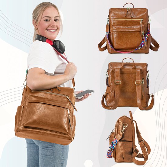 Glennoo - Rucksack Damen - Wasserdicht - Anti-Diebstahl-Fach - Rücken, Schulter, Handtasche - hellbraun