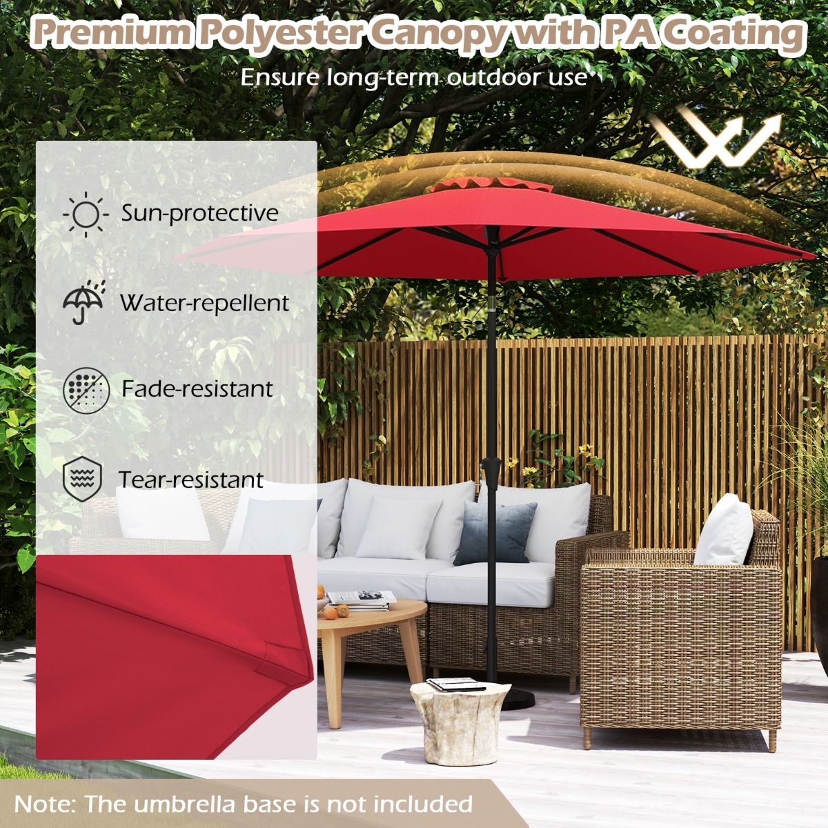 Coast 303 cm Runder Terrassen-Sonnenschirm Rot - Kippbarer Sonnenschirm mit Kurbel & 8 Ballen, doppellagig