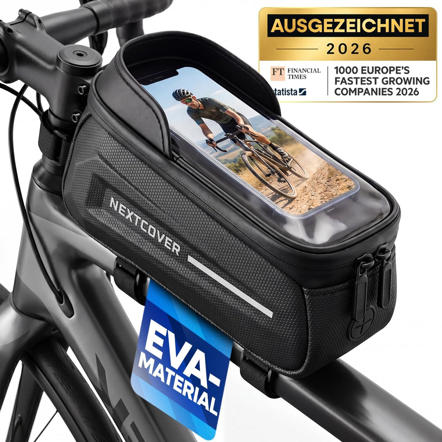 Nextcover® - Bikepacking Oberrohrtasche - Schraubbar - Wasserdicht - Kompakter Rahmen - Für Gravelbike, Rennrad, MTB - Schwarz