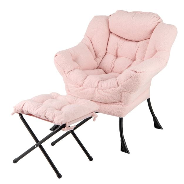 Coast Rosa Loungesessel mit Armlehnen, Kopfkissen und Seitentasche – Relaxsessel mit optionalem Fußhocker – Sherpa – Rosa