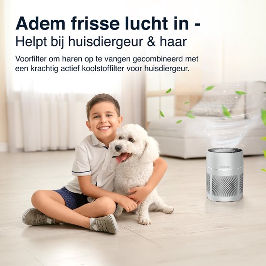 Samako Airflow Luftreiniger - Hepa 13 pro Filter - Heuschnupfen, Haustierallergien, Hausstaubmilben - Luftqualitätsanzeige - Niederländische App - Schlafmodus - Weiß
