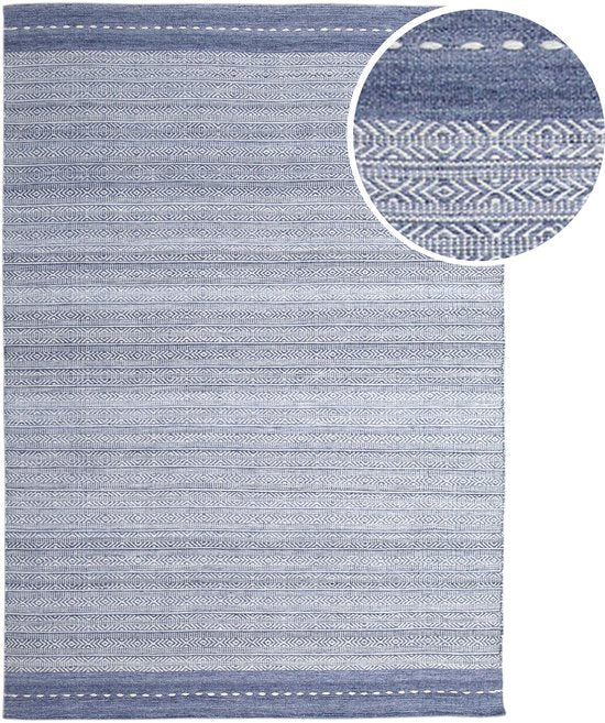 AXI Rhodos Outdoor-Teppich – Rechteckig – 200 x 290 cm – Blau – Geometrisches Muster – Outdoor-Teppich – Wetter- und UV-beständig – Flachgewebt – Gartenteppich – Für drinnen und draußen – Handgewebt