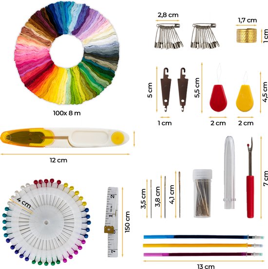 Saaf Stickgarn - 100 Farben - Inkl. Zubehör - Stickset Erwachsene - Sticken - Hobby