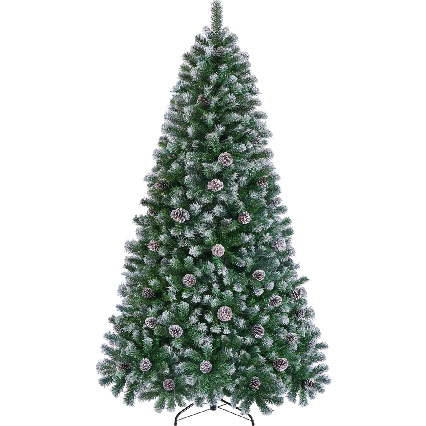 Yaheetech Künstlicher Weihnachtsbaum verschneit - 183 cm - mit 920 Zweigen und natürlichen Tannenzapfen und klappbarem Metallständer - für drinnen und draußen - grünes PVC und Metall - 106 x 106 x 183 cm