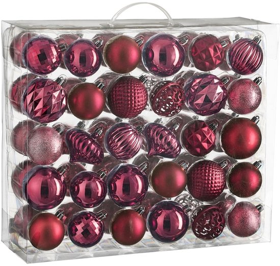 Mica Decorations Weihnachtskugeln-Set – 60 Stück – Ø 7 cm – Bruchsicher – Fuchsia