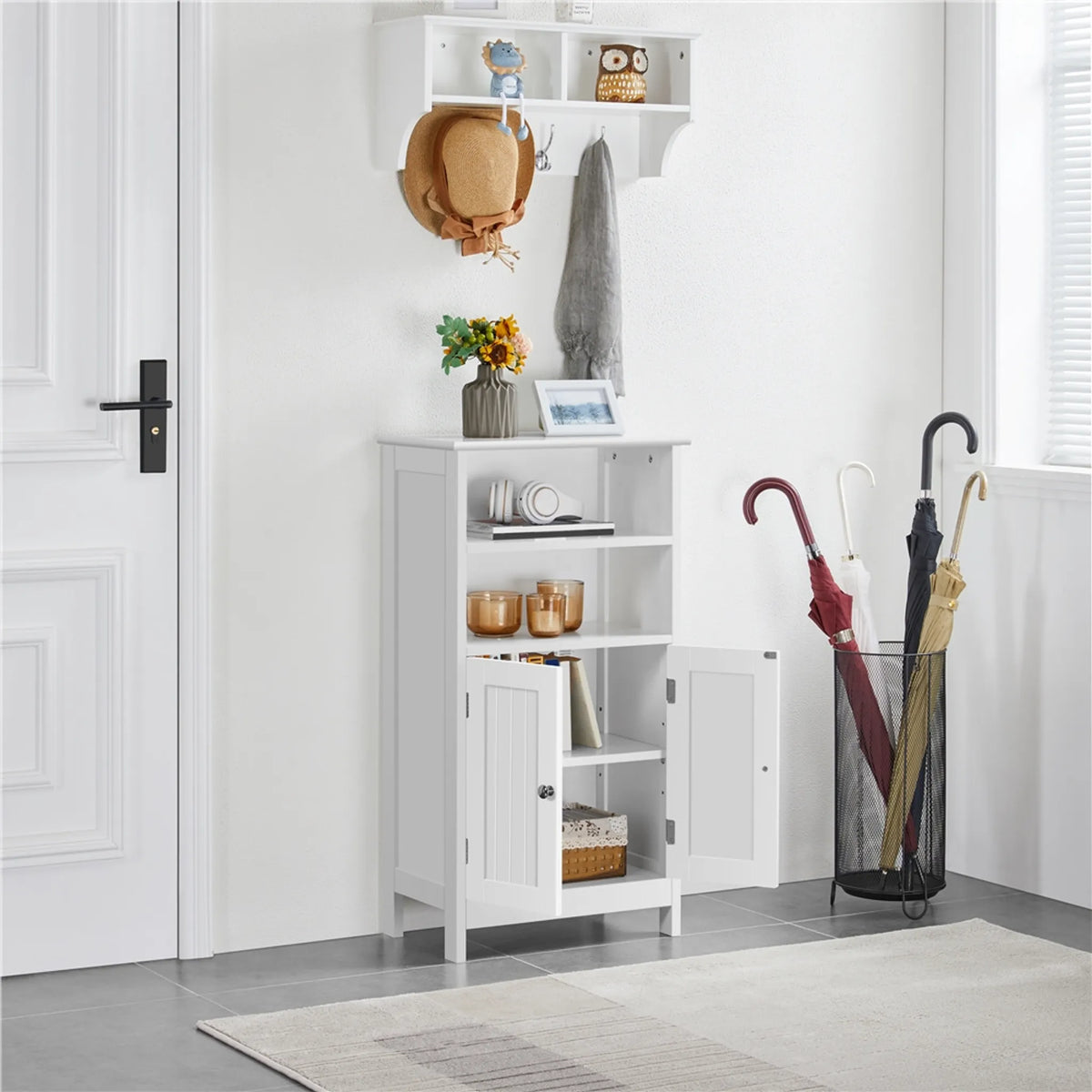 Yaheetech Badezimmerschrank mit Doppeltür und verstellbarem Einlegeboden – 92,5 x 50 x 30 cm – Weiß