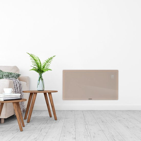 VONROC Luxury electric heater - Konvektorheizung mit Glasscheibe - 1250W/2500W- Beheizt Räume bis zu 30m2 - Gesteuert sowohl mit App (über Wifi) als auch manuell - Einstellbarer Thermostat und Timer - Beige