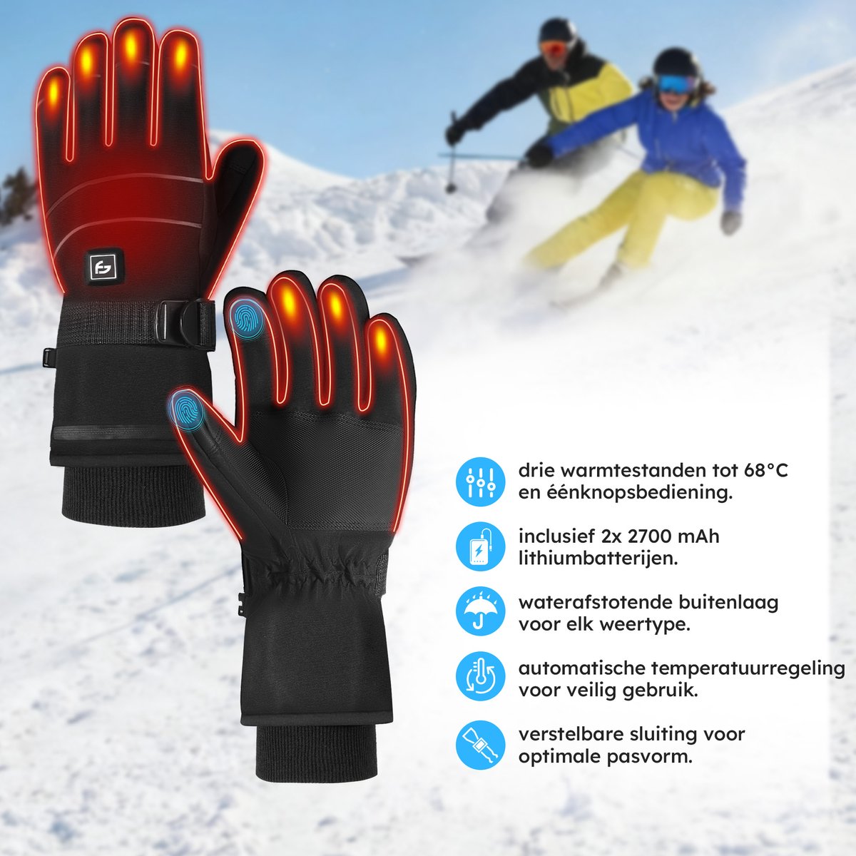 Saaf beheizte Handschuhe Pro M - 3 Positionen - Wiederaufladbar - Wasserdicht und winddicht - 28x11 cm - Schwarz