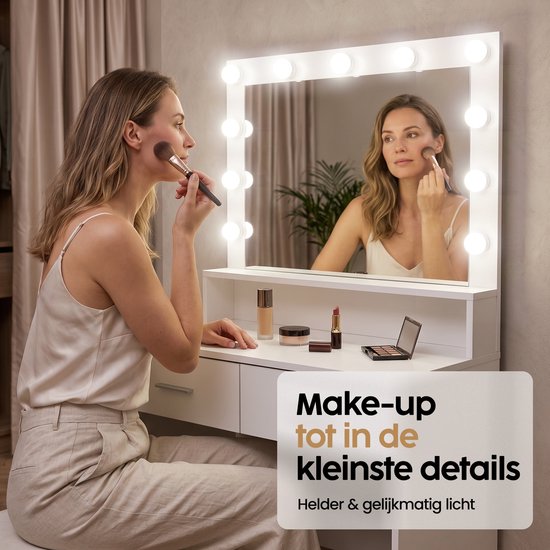 Infinity Goods Schminktisch – Make-up-Tisch – Mit Spiegel und 11 LED-Lampen – Viel Stauraum – Dimmbar – Weiß