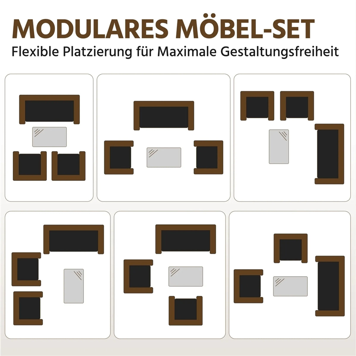 Yaheetech Polyrattan-Lounge-Set, 4-teilig – 2-Sitzer-Sofa und 2 Sessel mit Glastisch – 100 x 59,5 cm – Braun mit beigen Kissen