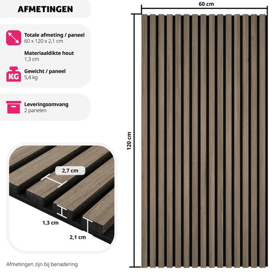 tectake® 2er-Set Akustikpaneele Sonic Wall - Schallabsorbierendes Paneel - Schalldämmung - Größe pro Paneel (LxBxH): ca. 120x60x2,1cm - Verschiedene Farben - Eiche dunkel