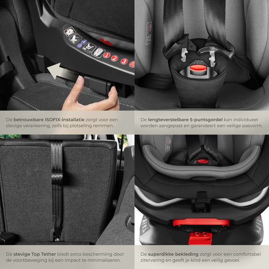 tectake Auto-Drehsitz - Babyschale - i-Size-Zulassung - Isofix-Autositz - Sitzerhöhung - Autokindersitz - 5-Punkt-Gurt - Von Geburt bis 150cm/36kg
