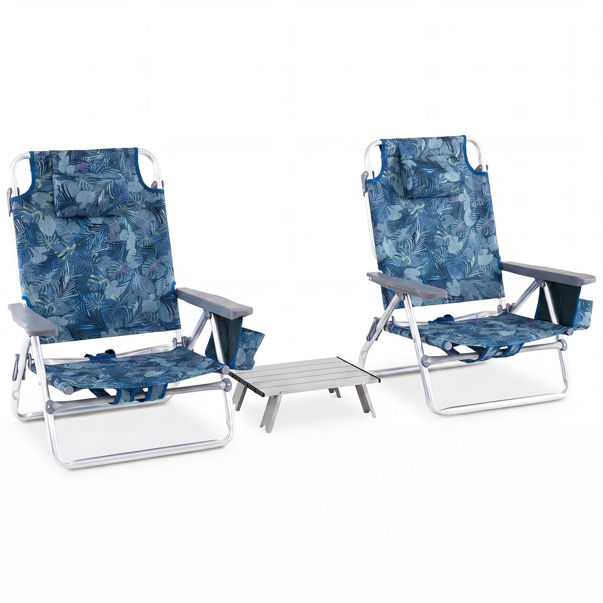 Coast Strandstuhl- und Tischset – 5-fach verstellbar – zusammenklappbar – blau – Set aus 2 Strandstühlen und einem Tisch