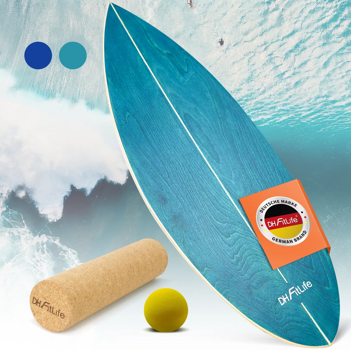 DH FitLife Surfin Balance Board aus echtem Holz – Indoor-Surfbrett mit Rocker-Form für Gleichgewicht und Koordination