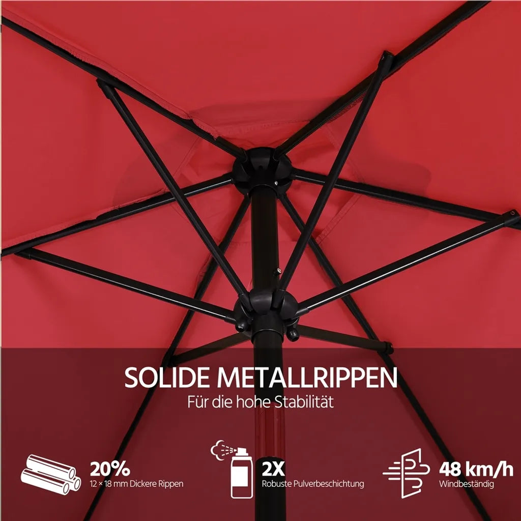 Yaheetech Gartenschirm Ø 269 cm – Rot – Neigbarer Sonnenschirm mit Pendelmechanismus und UPF 50+ UV-Schutz