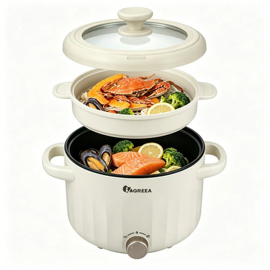 IAGREEA MC-XZE2066 Slow Cooker 2,6 l – 1000 W – Elektrischer Kochtopf mit Dampfkorb – Antihaftbeschichtung – 3 Heizstufen – Temperaturregelung