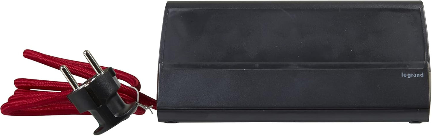Bachmann Schreibtischblock mit 3 Steckdosen, 2 USB-Anschlüssen und Tablet-Halterung – Schwarz – 192 x 86 x 109 mm
