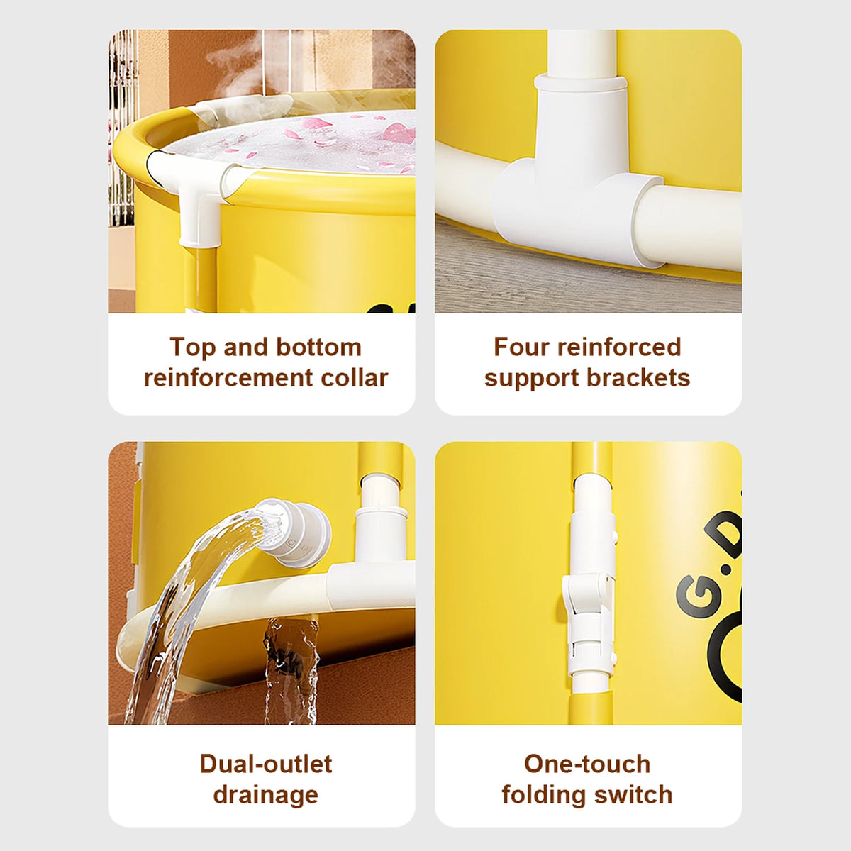 SNSP Faltbare Badewanne mit Ständer – Enten-Design – Ø 70 x 63 cm – Gelb/Weiß