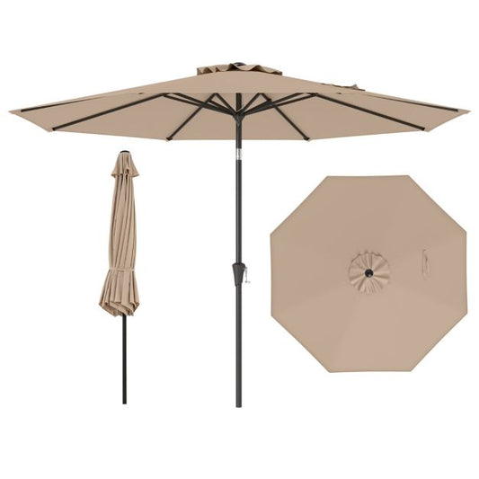 Coast Terrassen-Sonnenschirm 303 cm Braun - Kippbarer Sonnenschirm mit Kurbel & 8 Baleen Doppellagig für Garten, Terrasse & Schwimmbad
