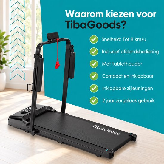 TibaGoods Klappbares Laufband – 1 bis 8 km/h – Laufband – Walking-Pad – Heimtrainer – Laufband für zu Hause – Treadmill – Sport – Laufen – 130 kg