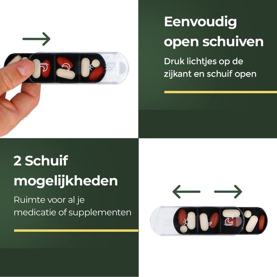 Gandria Pillendose 7 Tage - Herausnehmbare Pillendose - Stapelbare Medikamentenbox mit 28 Fächern - Medikamentenbox mit stabilem Verschluss - 4 Fächer pro Tag - Schwarz