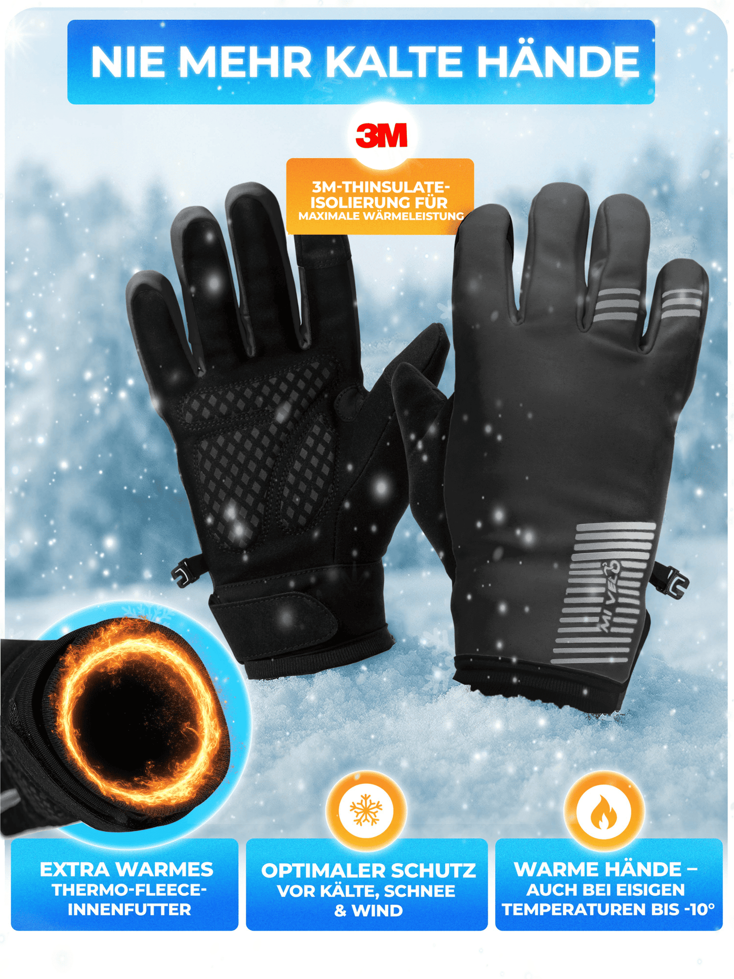Mivelo Winterhandschuhe - Schwarz - Größe S - mit 3M™ Thinsulate™ & Thermo-Fleece