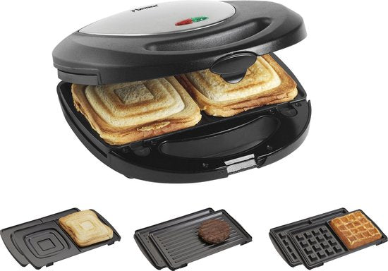Bestron Sandwichtoaster – ASM8010 – 760 W – 3-in-1: Sandwiches, Waffeln und Grillgerichte – Antihaftbeschichtung – Grau – 5 Jahre Garantie
