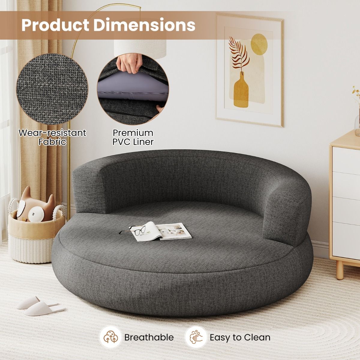 Coast Aufblasbare Couch – ergonomisches Design – abnehmbarer Bezug – grau – 160 x 164 x 61 cm