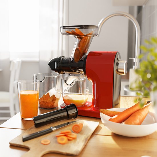 KitchenBrothers Slowjuicer - Kompakt - Entsafter - Gemüse- und Obstpresse - 45 mm - 500 ml - Rot