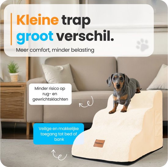 Pawesome - Hundetreppe für Hunde - Hundetreppe - 3 Stufen - 40 x 60 x 40 - extra stabil und bequem - 30D Material - Beige