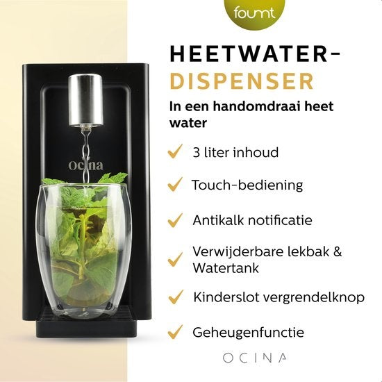 Ocina Heißwasserspender mit Digitalanzeige - Luxus-Wasserkocher - 3 Liter - Schwarz