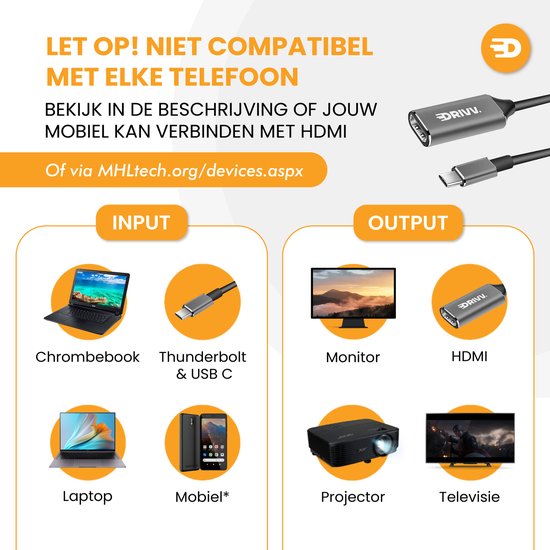 Drivv. USB-C-zu-HDMI-Adapter – Unterstützt 4K bei 30 Hz – Konverter – Typ C zu HDMI – Thunderbolt 3 – Grau