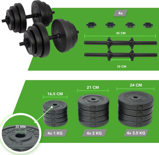 Tunturi Hanteln - Hantelset - Hantelset - 2 Stück - Insgesamt 28kg - Schwarz - Vinyl - inkl. kostenloser Fitness-App