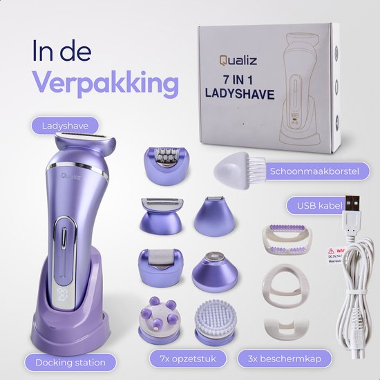 7-in-1-Ladyshaver – Epiliergerät für Damen – IPX 7 wasserdicht – Wiederaufladbar – Bikini-Trimmer – Intimrasierer für Damen – Ladyshaver für Frauen – Epilierer – Trimmer für Damen – Qualiz®