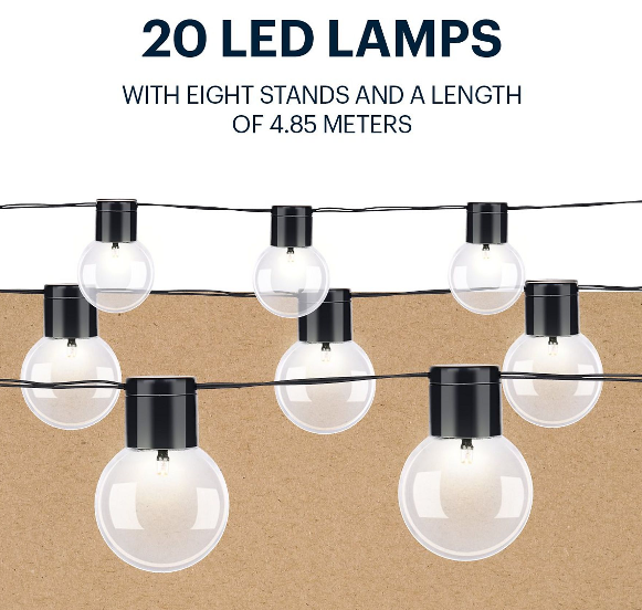 Grundig Solar-Lichterkette 4,85 m - Cool White - 10 LED-Lampen - Wetterfest